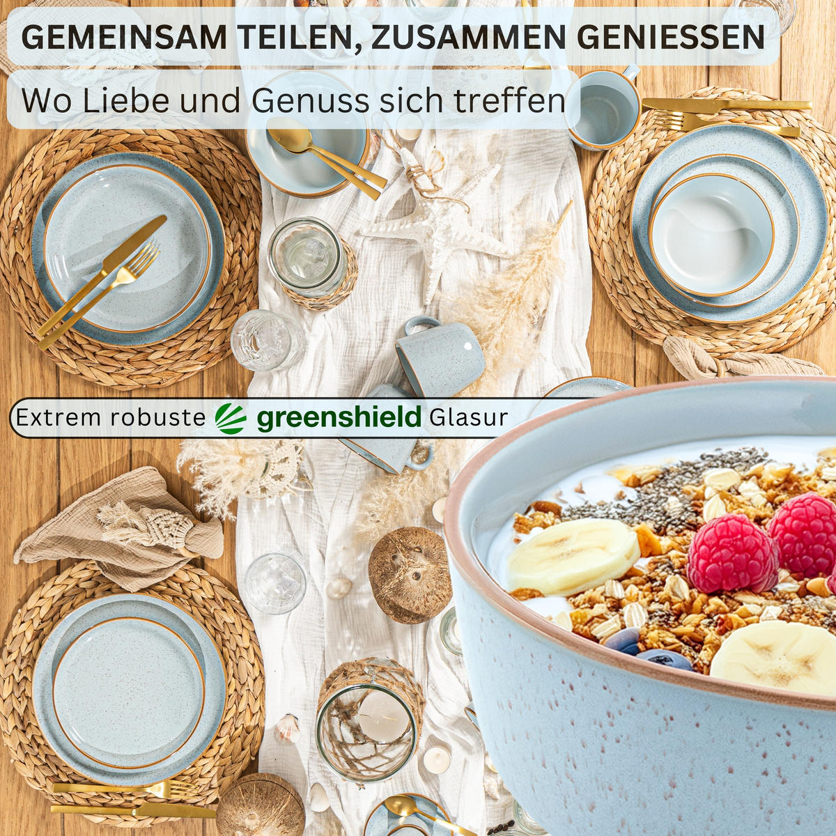 SCHALEN SET RIO LAGUNE - 4 teilig aus Steingut - Blau, Keramik (20cm) - Sänger