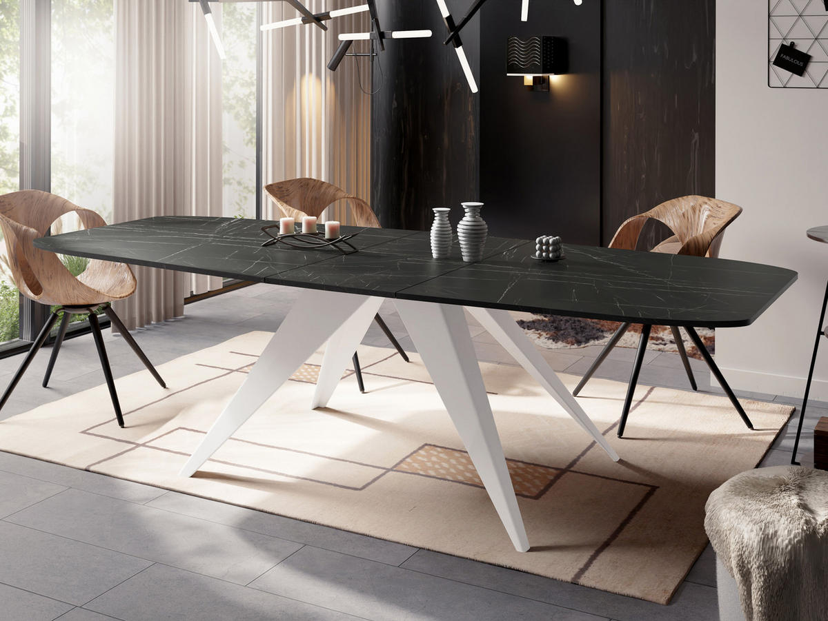 ESSTISCH Fatina rechteckig ausziehbar, Marmor Schwarz 180-218/90/76 cm - Anthrazit/Weiß, Holzwerkstoff/Metall (180/90/76cm) - WFL GROUP