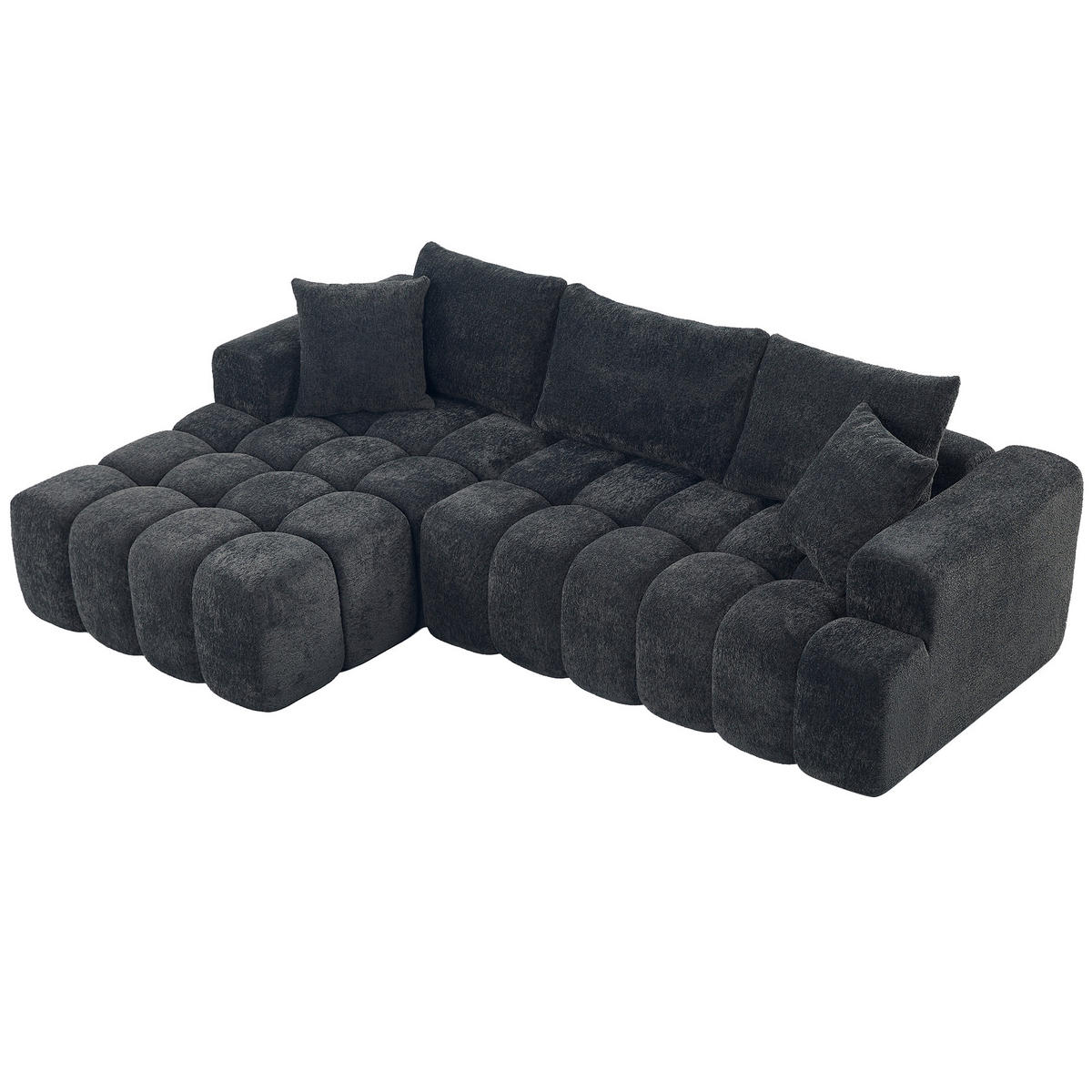 ECKSOFA L-Form 3-Sitzer in Dunkelgrau aus Samt mit linker Chaiselongue - Dunkelgrau, Textil (250/160cm) - CHICFURN