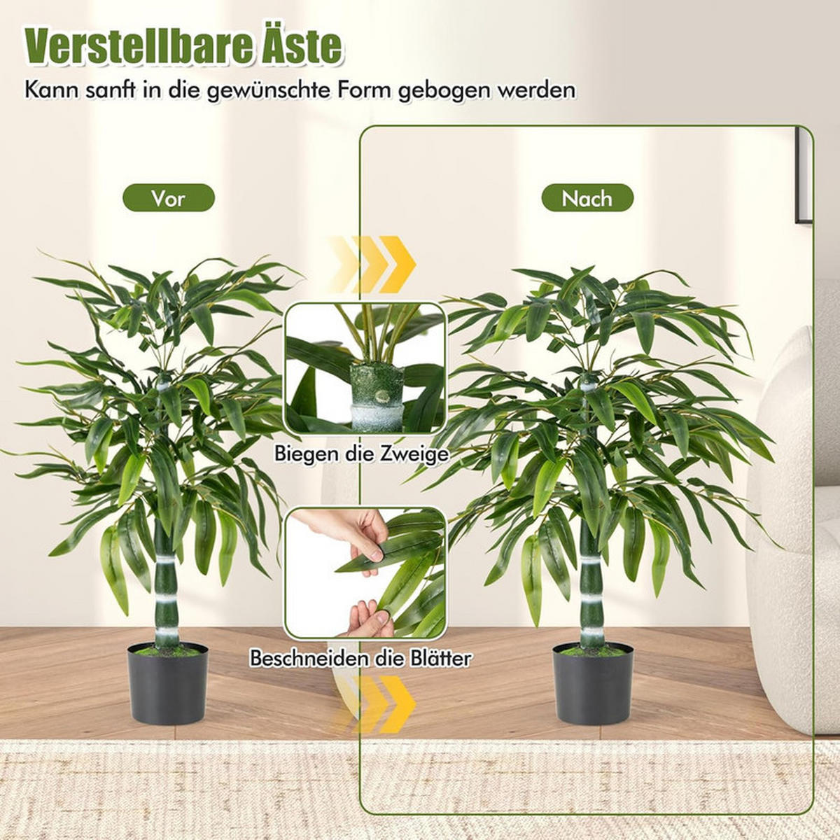 KÜNSTLICHER BAMBUS verstellbare Zweige grün(2er-Set) - Grün, Kunststoff (100cm) - COSTWAY