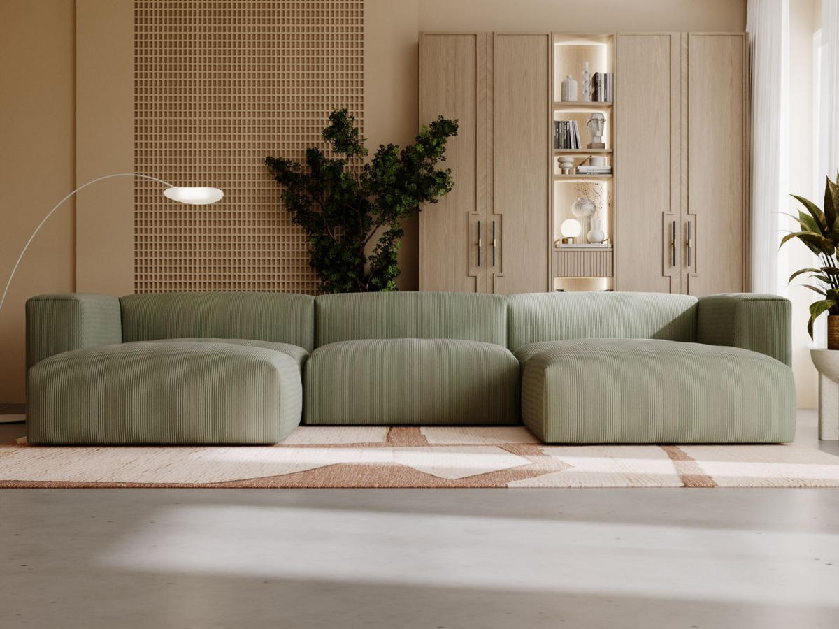 WOHNLANDSCHAFT U Landi Grün - Schwarz/Grün, Kunststoff/Textil (340/85/180cm) - Graingold