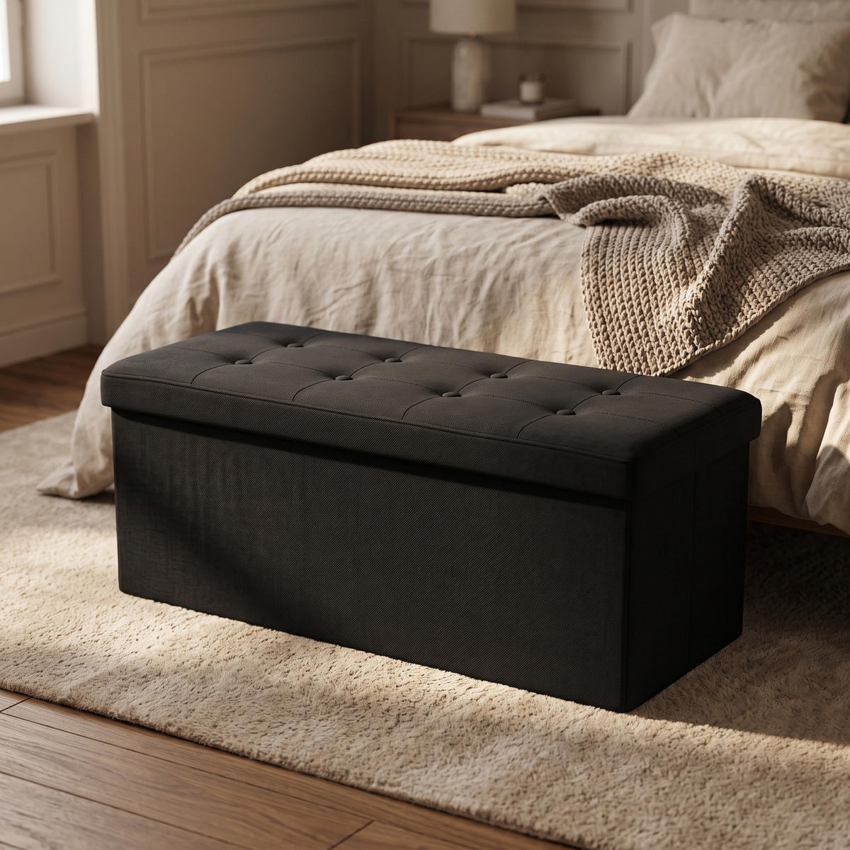 HOCKER mit Stauraum 110/38/38 cm - Schwarz, Textil (38/38/110cm) - SCENA LIVING