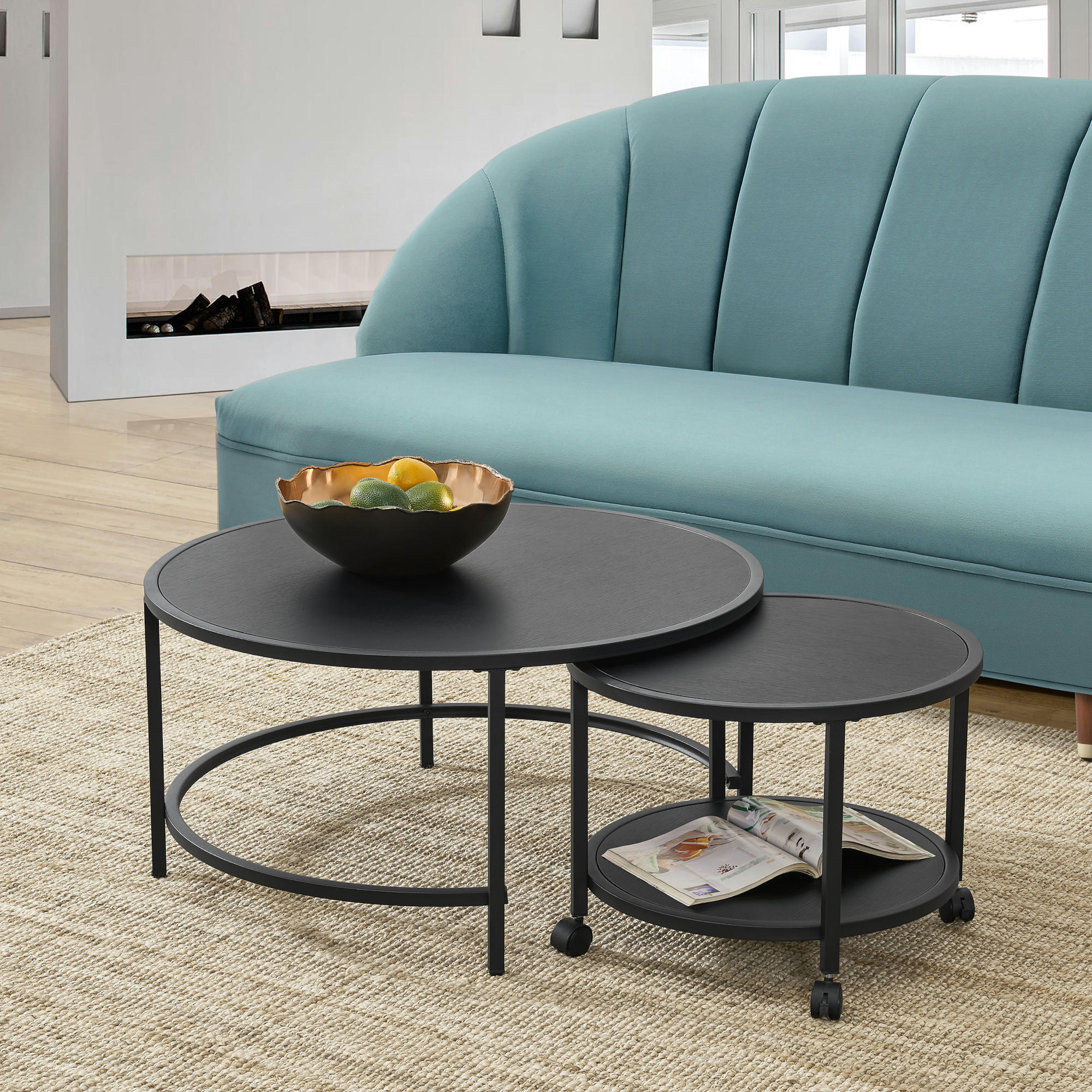 COUCHTISCH SET Værøy 2-teilig 80/80/40 - Schwarz, Holzwerkstoff (80/80/40cm) - [en.casa]