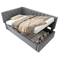 POLSTERBETT 90/200 cm mit hydraulischem Bettkasten, L-Form-Design, Samt Grau - Grau, Textil (90/200cm) - Redom