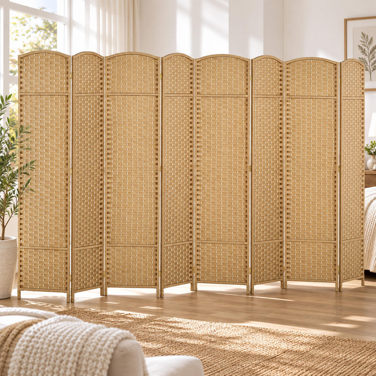 PARAVENT 8-teilig 320 x 170 cm Raumteiler Trennwand aus Kiefernholz Natur - Naturfarben, Kunststoff (1.6/170/320cm) - HOMCOM