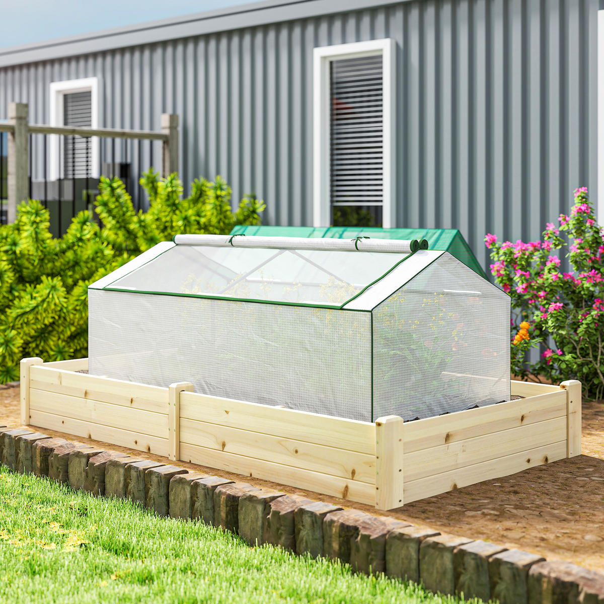 TOMATEN GEWÄCHSHAUS mit Rollfenster 180/90/70 cm - Weiß, Metall (90/70/180cm) - Outsunny