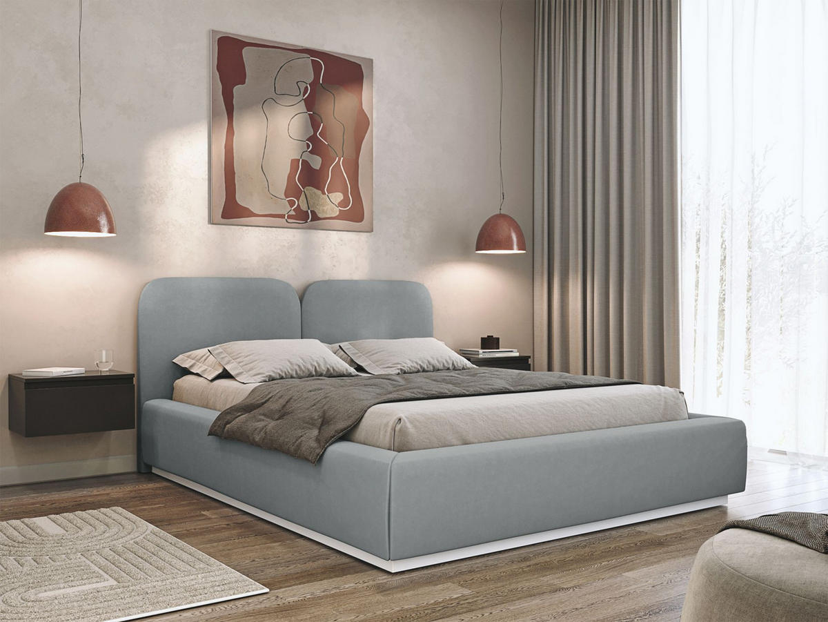 POLSTERBETT Comoves 160x200 Grau mit Veloursbezug und Bettkasten - Grau, Textil (160/200cm) - Selsey