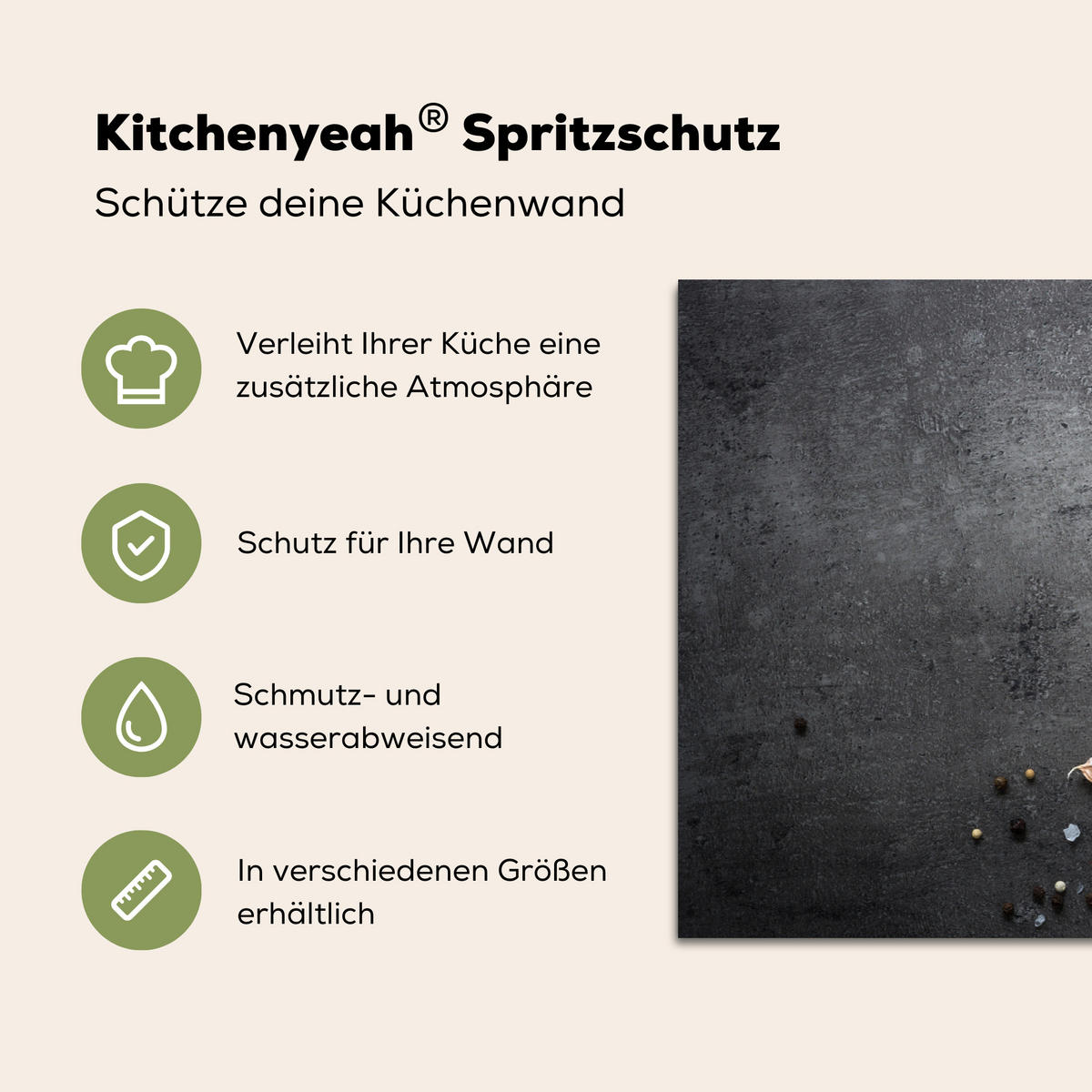 SPRITZSCHUTZ KÜCHE Limette - Kräuter - Gewürze - Grün - Grau - Beton 90x60 cm - Grün, Metall (90/0.3/60cm) - MuchoWow