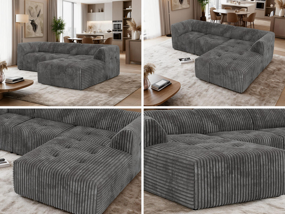 ROHOVÁ SEDAČKA VORITA L 3M - Šedá Manšestr - Pravá - šedá/černá, textil/plast (176/267cm) - MKS