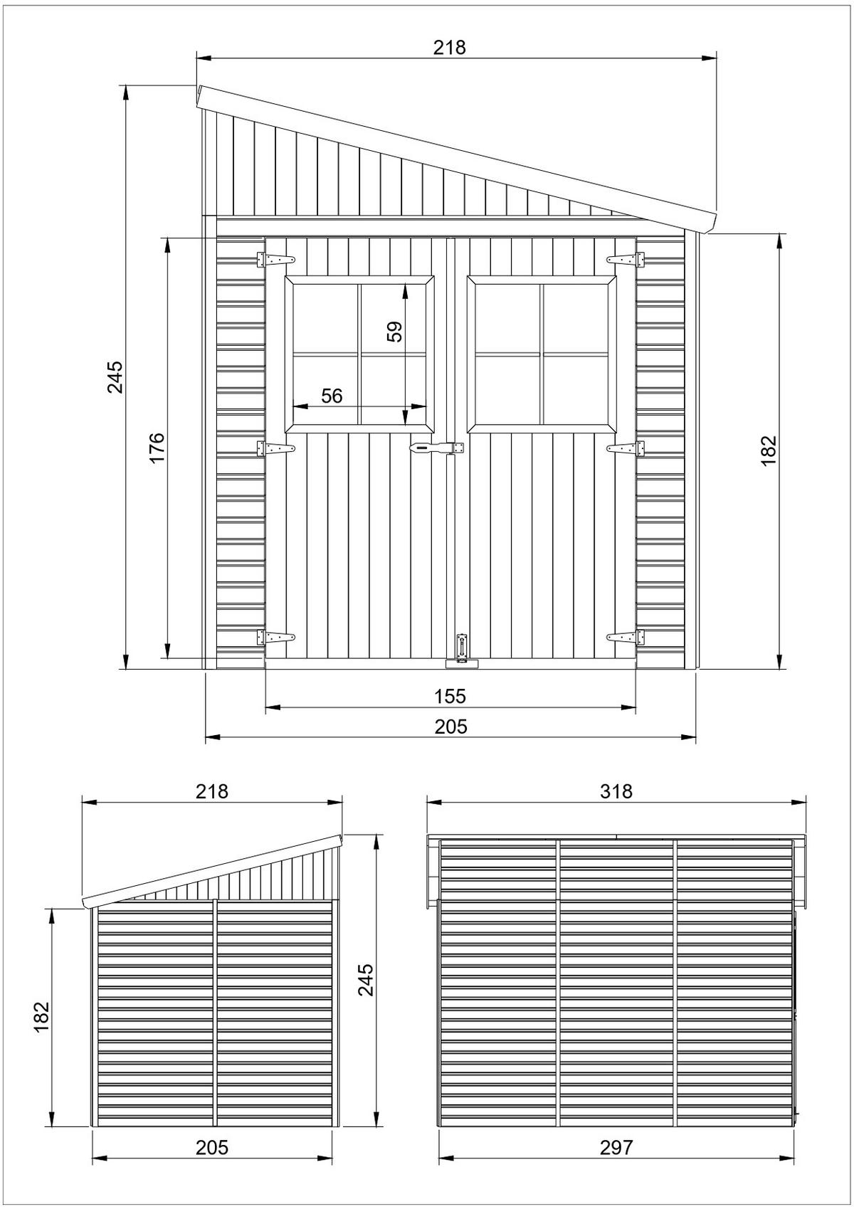 HOLZ-GARTHENHAUS (mit Seitenwand) - H244x216x318 cm/6,2 m2 - M339A - Beige, Holz (218/245/297cm) - Timbela