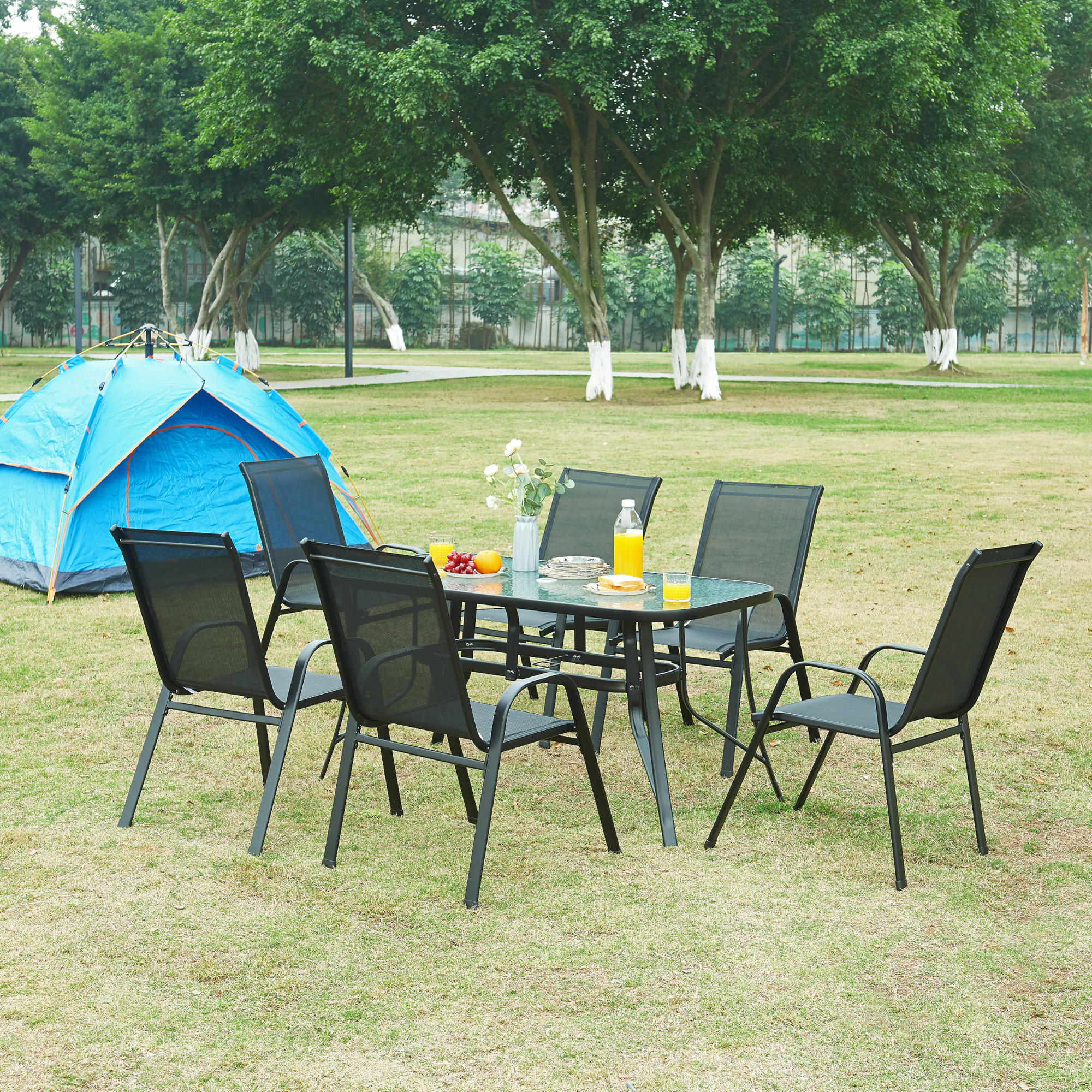 GARTENMÖBEL-SET 7 TLG. Aradeo - Schwarz, Textil/Metall - casa.pro