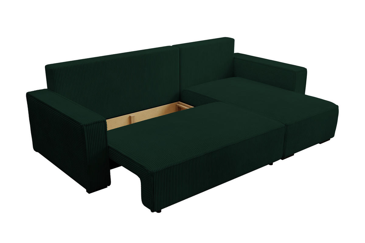 ECKSOFA CUDDY L, Eckcouch in L-Form mit Schlaffunktion und Bettkasten, Farbe: Grün, Cordstoff, Ottomane Rechts - Grün, Textil (240/140cm) - Storez24