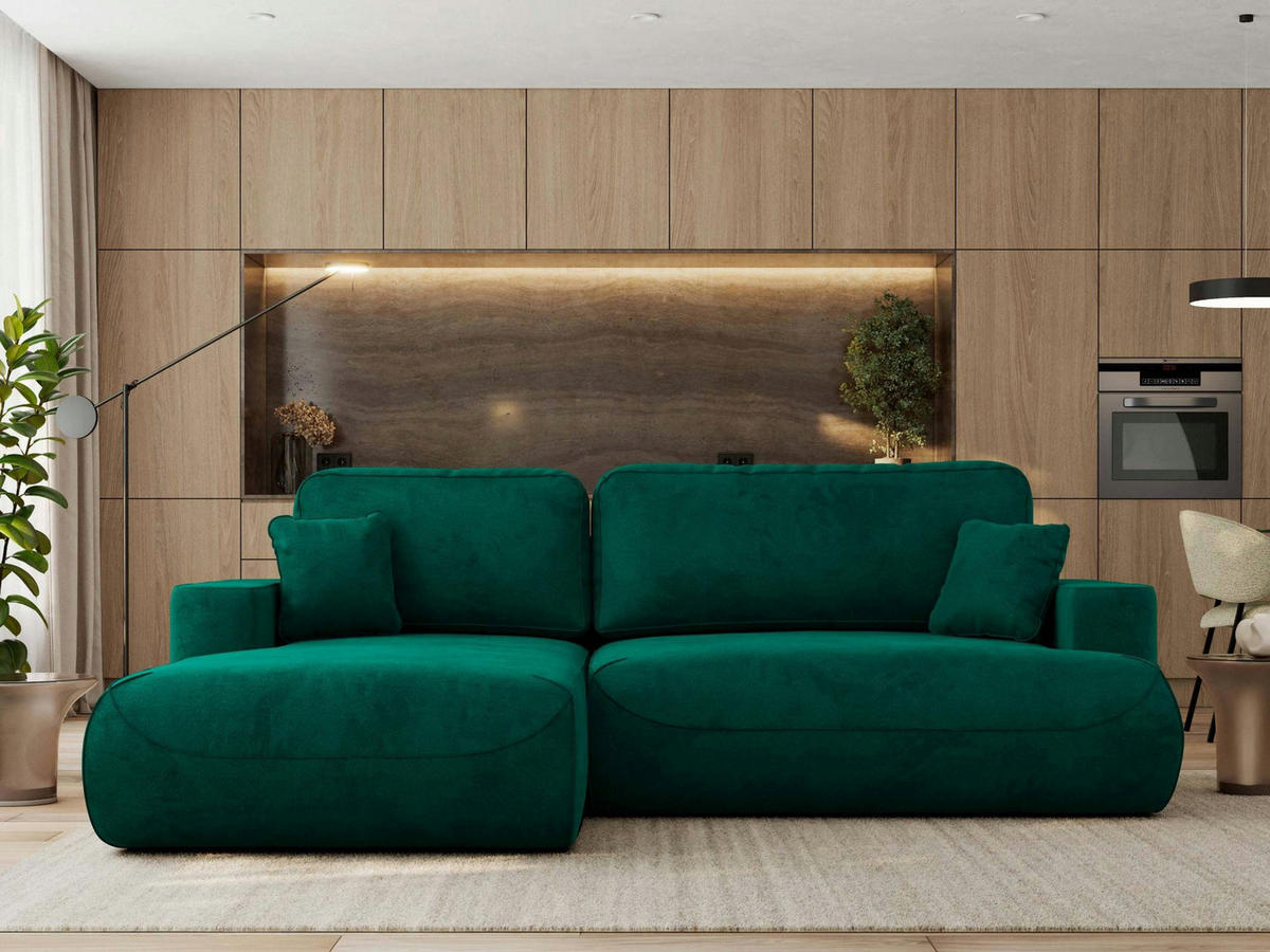 ECKSOFA OVO L Dunkelgrün Velvet - Links Seite - Dunkelgrün/Dunkelgrau, Kunststoff/Textil (271/195cm) - MKS