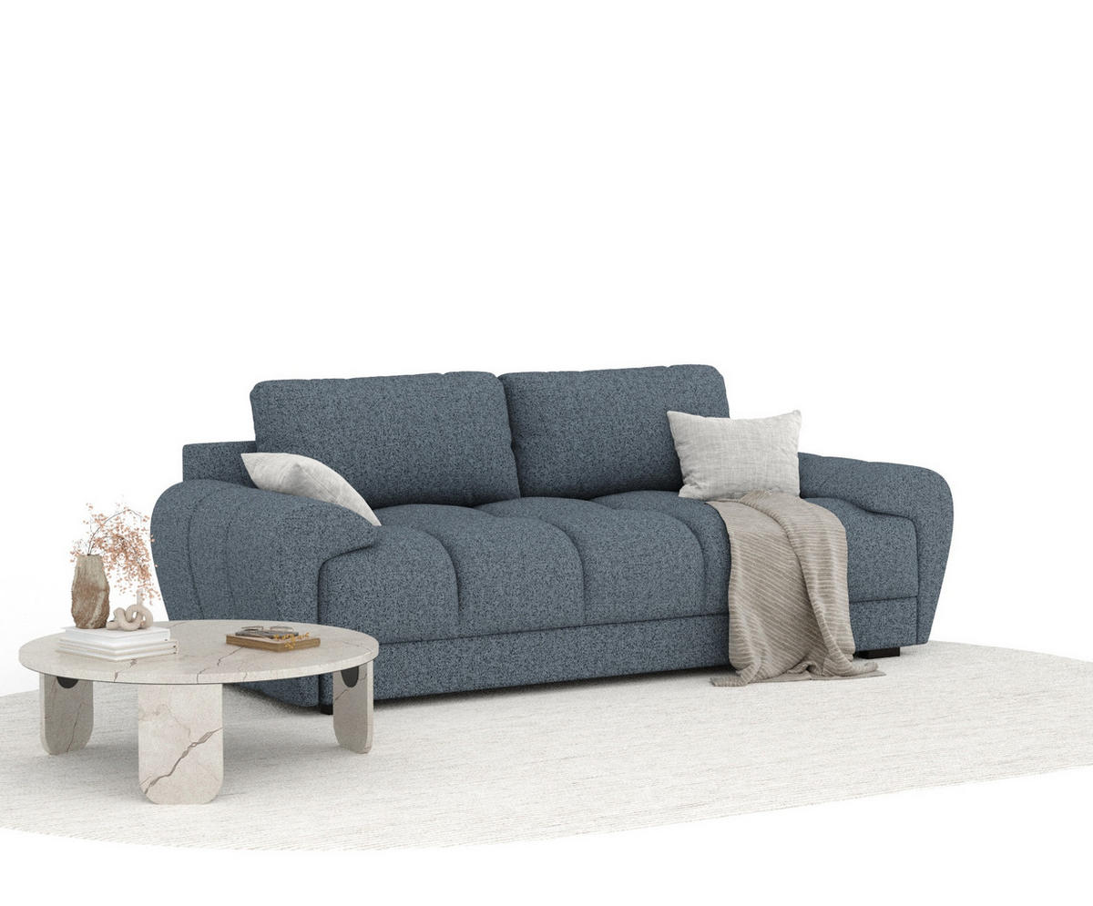 3-SITZER SOFA Peebles Denimblau Webstoff - Schwarz/Dunkelblau, Holz/Holzwerkstoff (244/90/101cm) - Maison de Reve