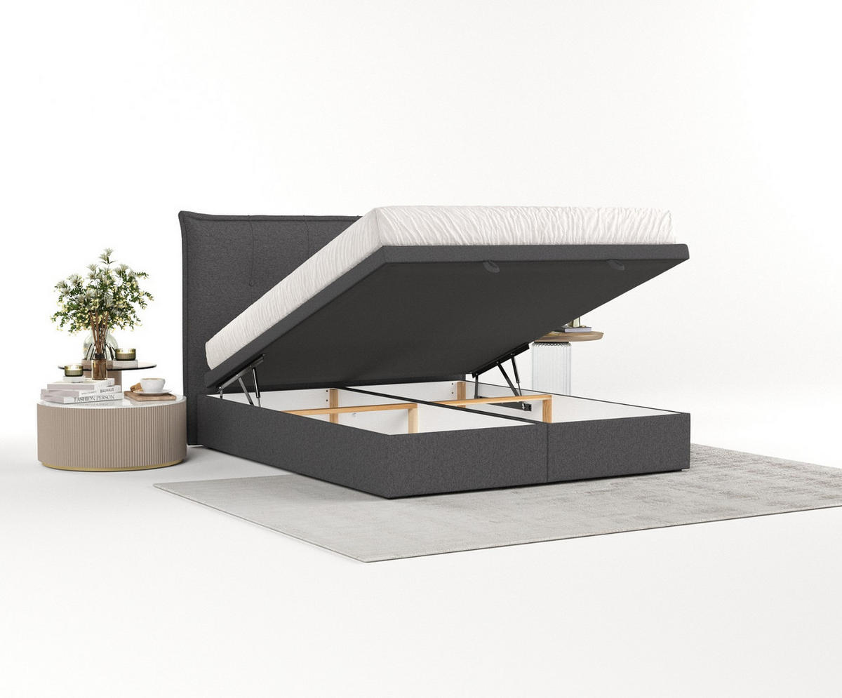 POLSTERBETT Liano mit Stauraum 200/200 cm Anthrazit im Megan Stoff - Anthrazit/Schwarz, Holz/Holzwerkstoff (200/200cm) - AltaBeds