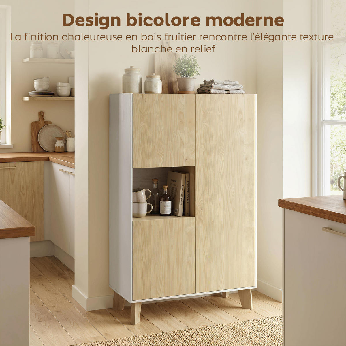 SIDEBOARD Weiß und Naturholz, 6 Fächer, Soft-Close, 80/40/135 cm - Weiß, Holz (80/135/40cm) - PANGIVO