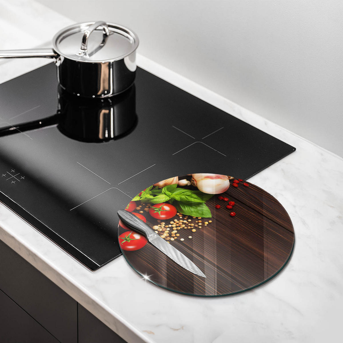 GLASPLATTE Ø 30 cm Gemüse auf dem Tisch - Multicolor, Glas (30/30cm) - Wallfluent