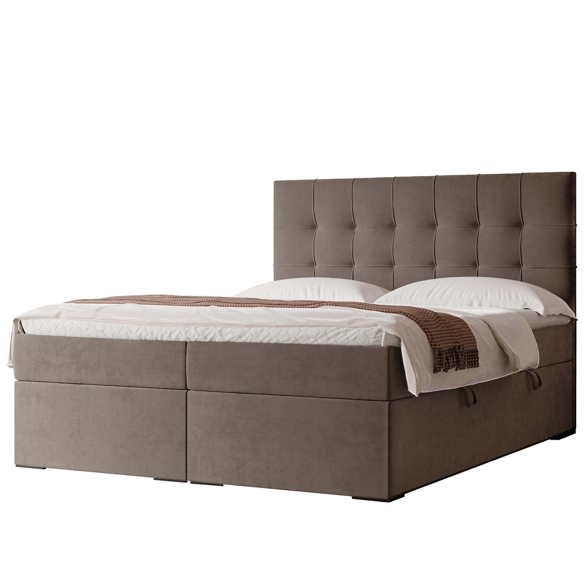 BOXBETT IMPERIAL 160/200 cm, in Hellbraun, mit Matratze und Topper - Hellbraun, Holzwerkstoff/Textil (160/200cm) - Idohome