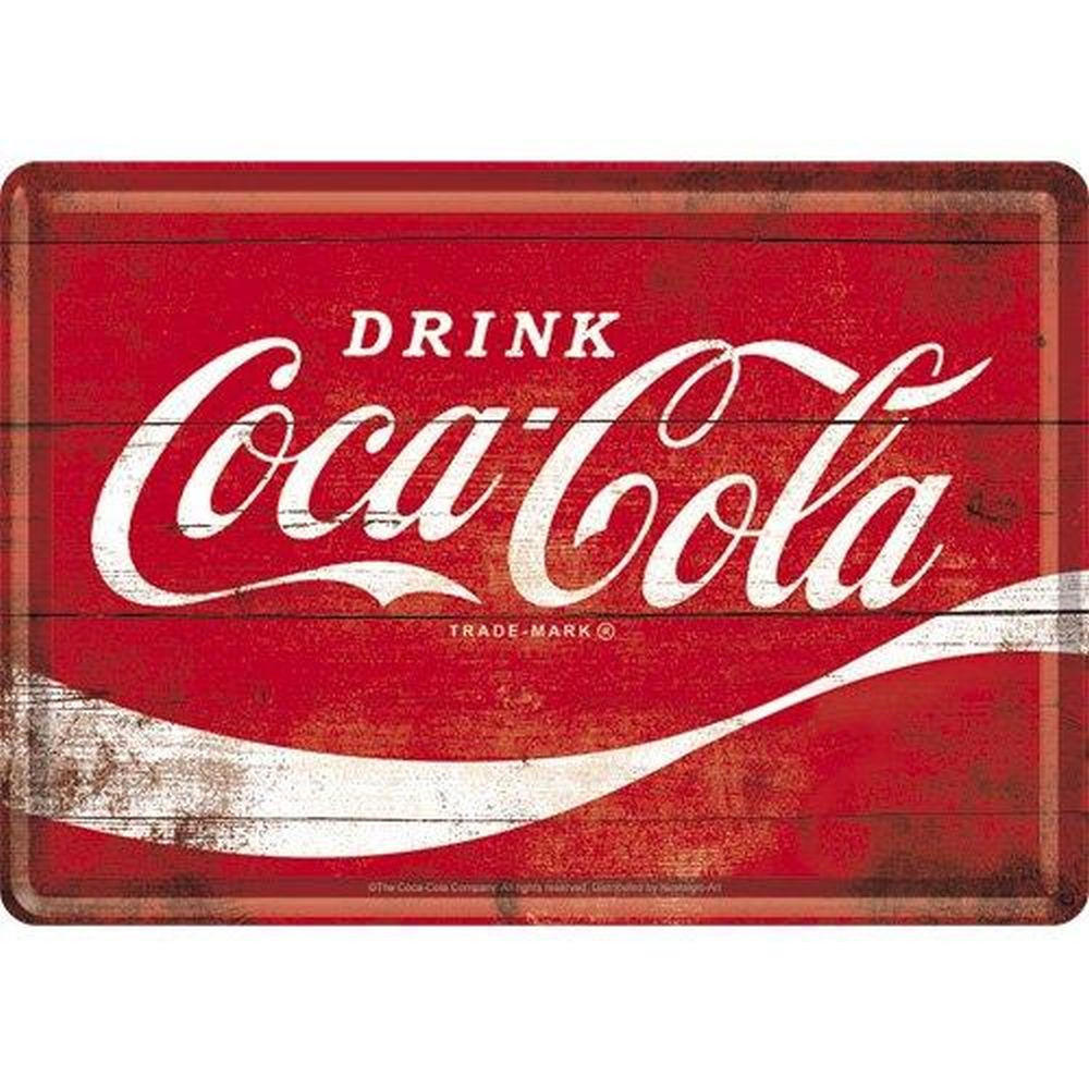 MINIBLECHSCHILD 10/14 cm Coca-Cola Logo Red Wave - Multicolor, Metall (14/10/0.1cm) - Nostalgic-Art