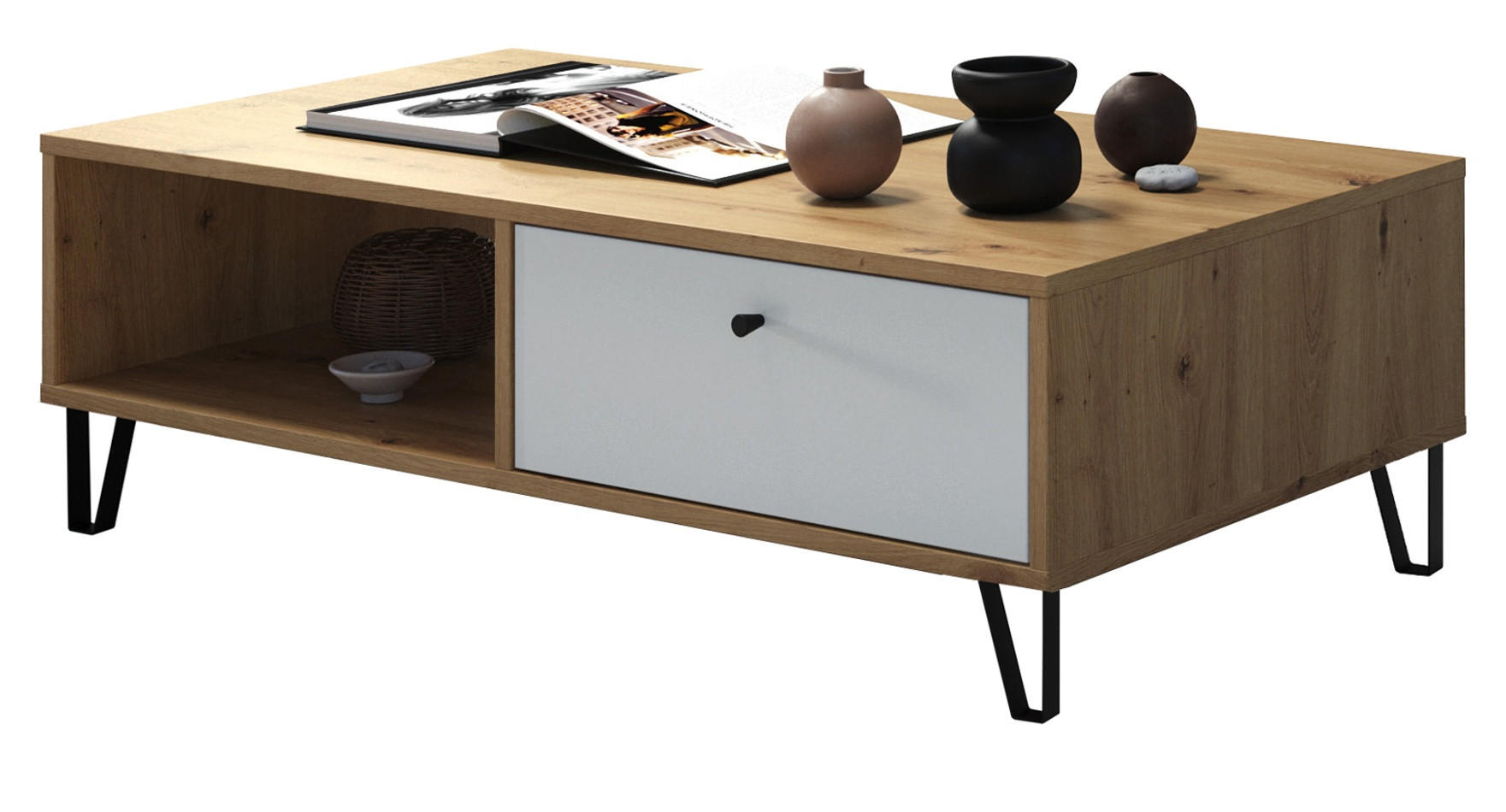 Top.Furn Couchtisch Eiche, Weiß 110x37x60 cm