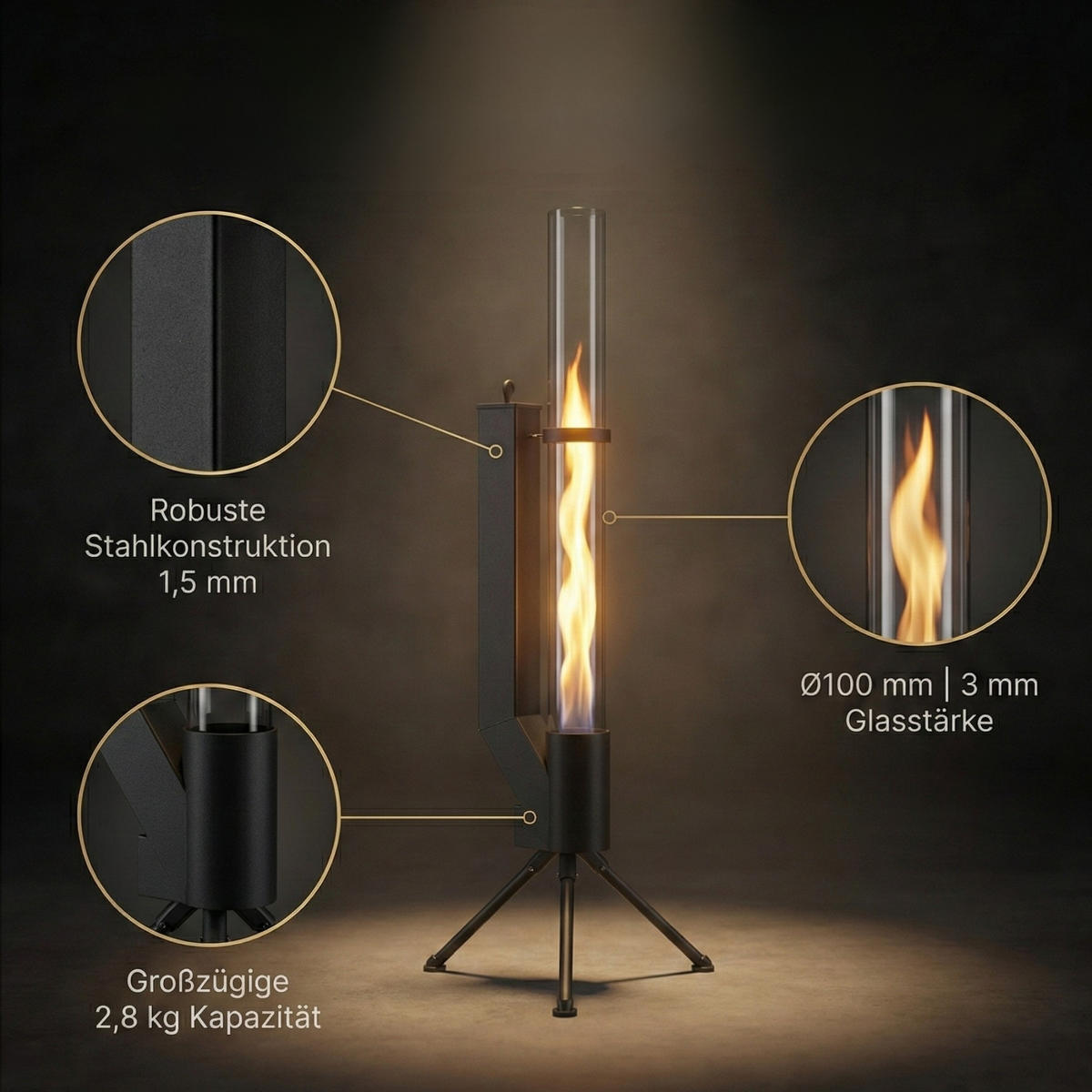 ALBATROS Pelletfackel M, Schwarz - Schwarz, Metall (33/147/33cm) - Sommertal