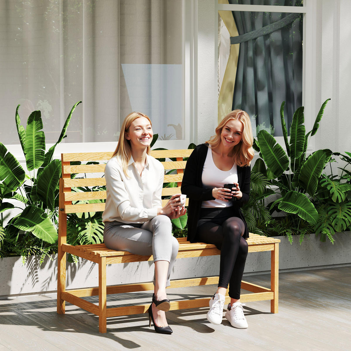 GARTENBANK aus Kiefernholz und Teak - Teakfarben, Holz (61/89/110cm) - Outsunny