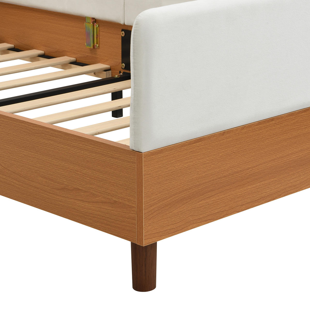 POLSTERBETT 90/200 cm in Weiß & Natur mit 2 Stautaschen Samt im Holz-Design - Weiß/Naturfarben, Holzwerkstoff/Textil (90/200cm) - STILVORA