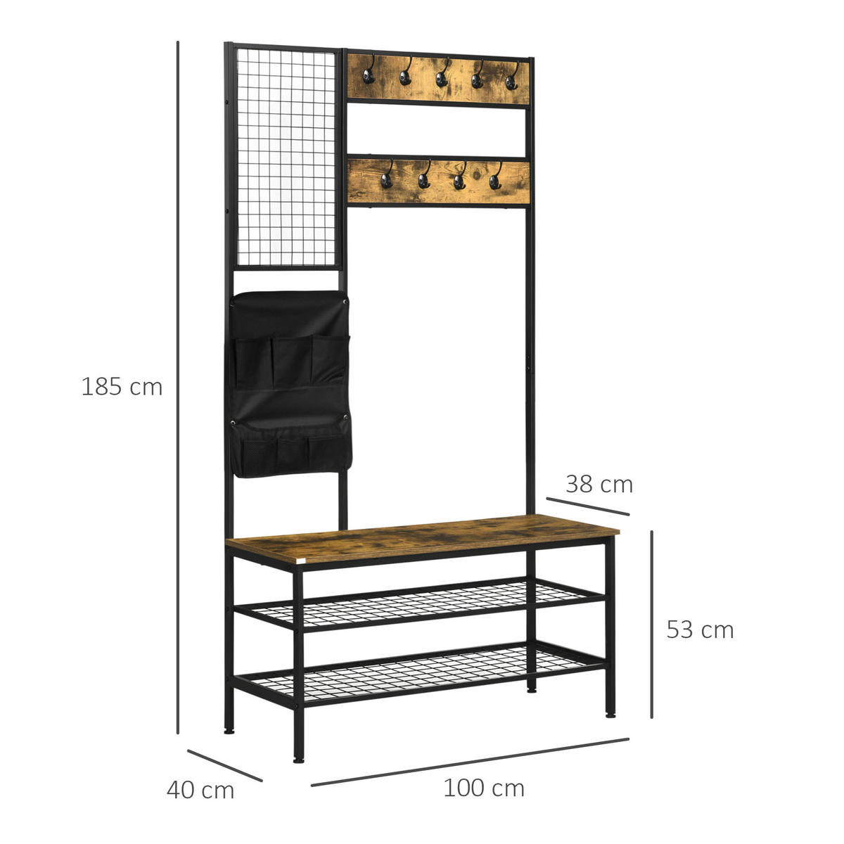 GARDEROBENSTÄNDER - Braun, Holzwerkstoff/Metall (40/185/100cm) - HOMCOM