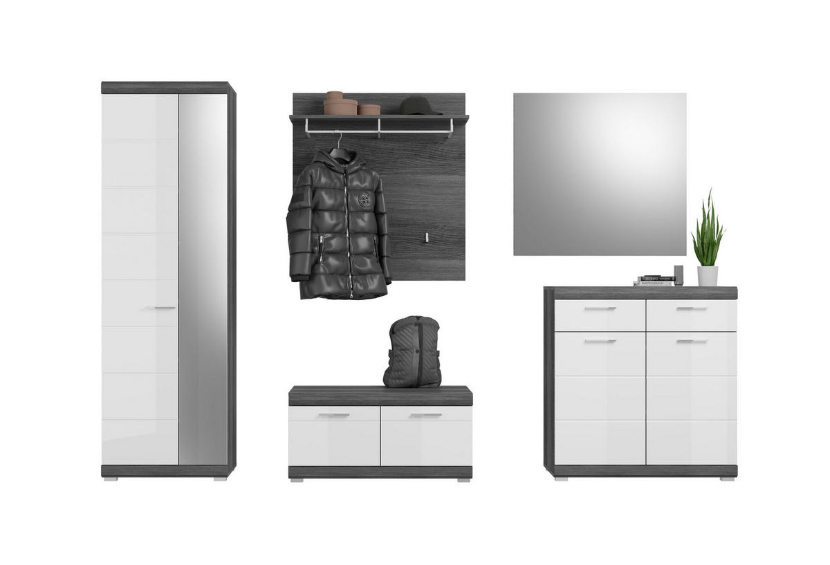 GARDEROBENKOMBINATION 5tlg. Scout Garderobe in Rauchsilber Nb. und weiß HG B/H/T: 272x197x40 cm - Anthrazit, Holzwerkstoff (272/197/40cm)