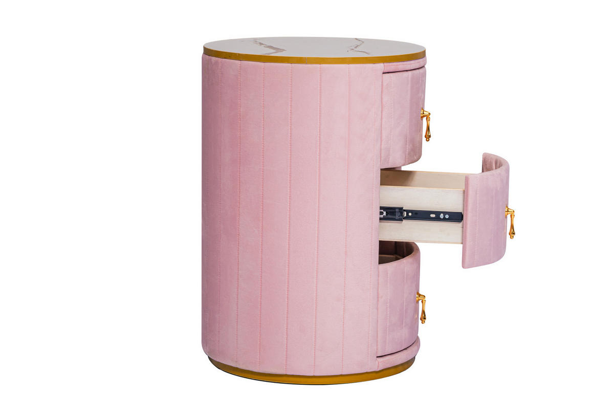 NACHTTISCH 40/52,5/40 cm Rose aus MDF, Metall und Samt mit 3 Schubladen - Rosa, Holzwerkstoff (40/52.5/40cm) - OKMYHOME
