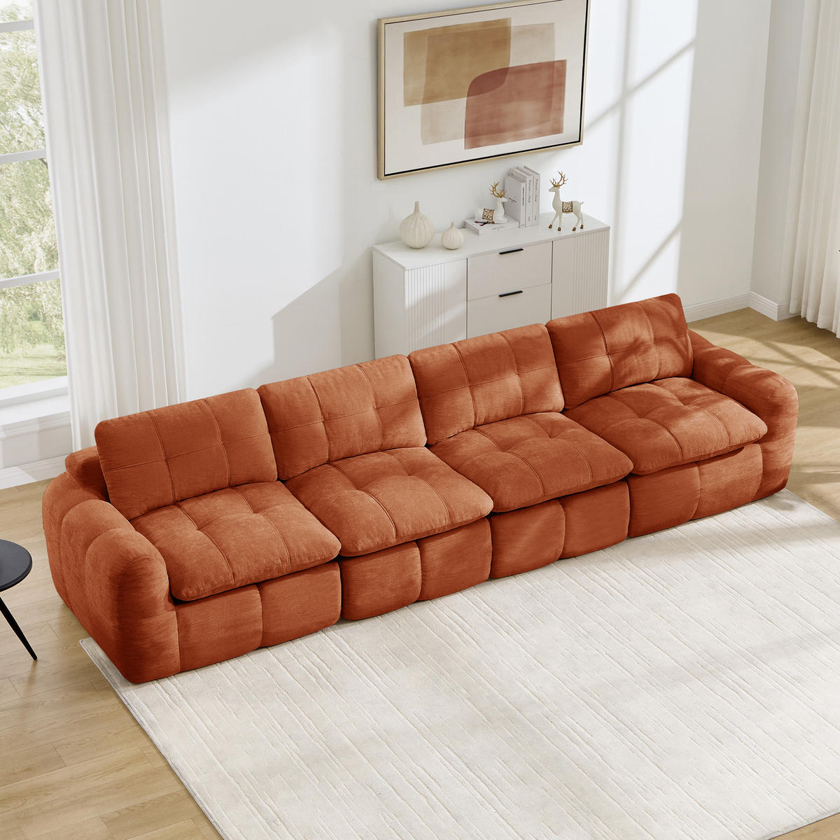 4-SITZER-SOFA, minimalistisch, Chenille-Orange - Orange, Textil (97/68/334cm) - KOMHTOM