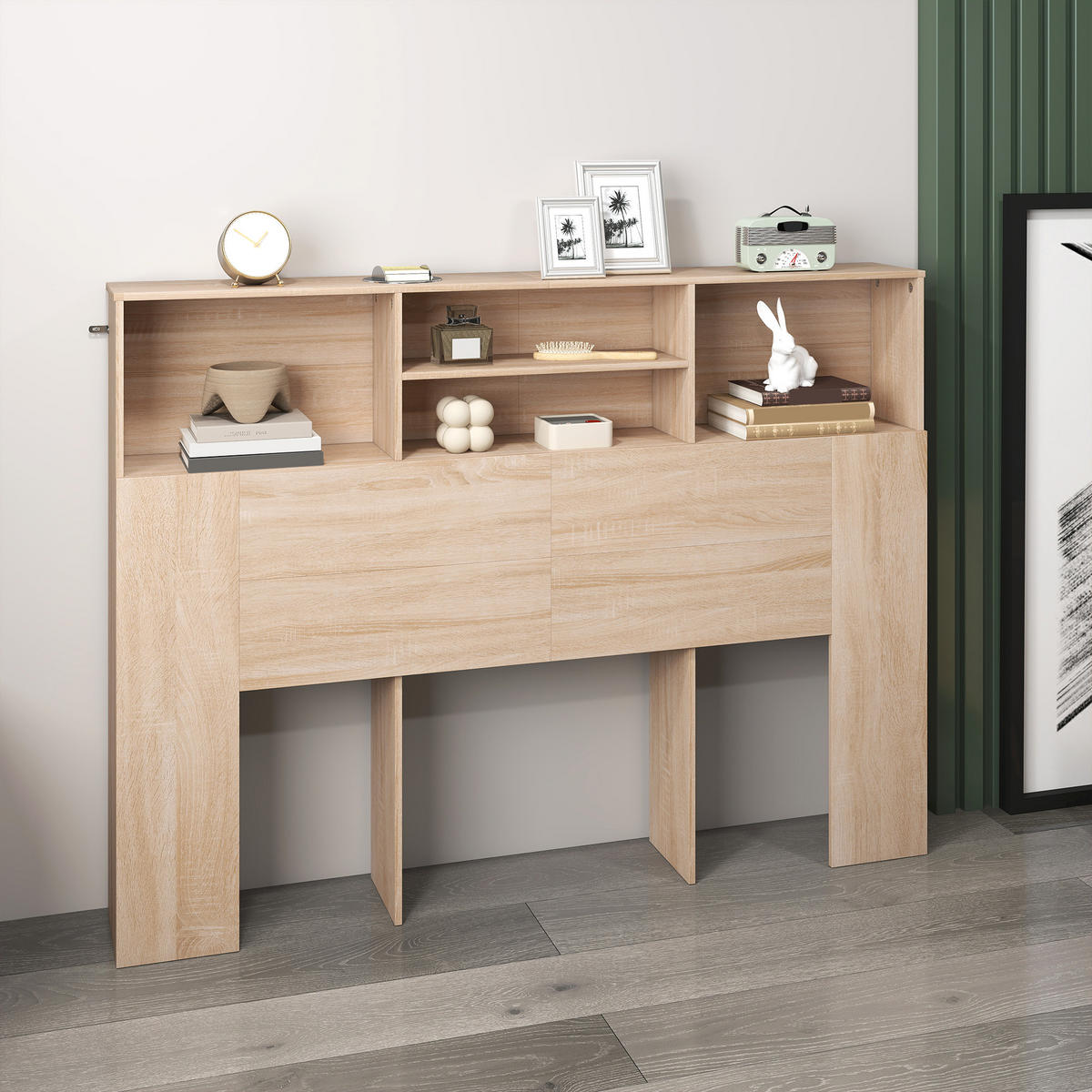 KOPFTEIL DE-18528 mit 4 offenen Fächern Naturholz-Optik - Naturfarben, Holzwerkstoff (19/103.5/140cm) - ComfortXL