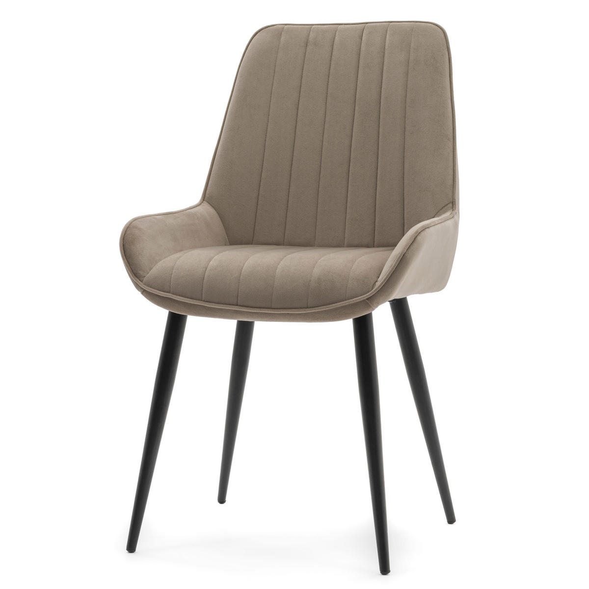 STUHL LUCA gepolstert mit Steppung - dunkelbeige schwarze Beine - Samt Velours - Beige/Schwarz, Textil/Metall (51/88/50cm) - NEW HOME