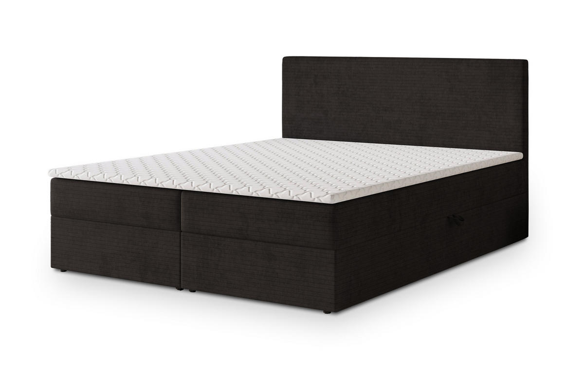 BOXBETT NIRA 180x200 cm mit Matratze und Topper - Braun - Braun, Holz (180/200cm) - MASSENO