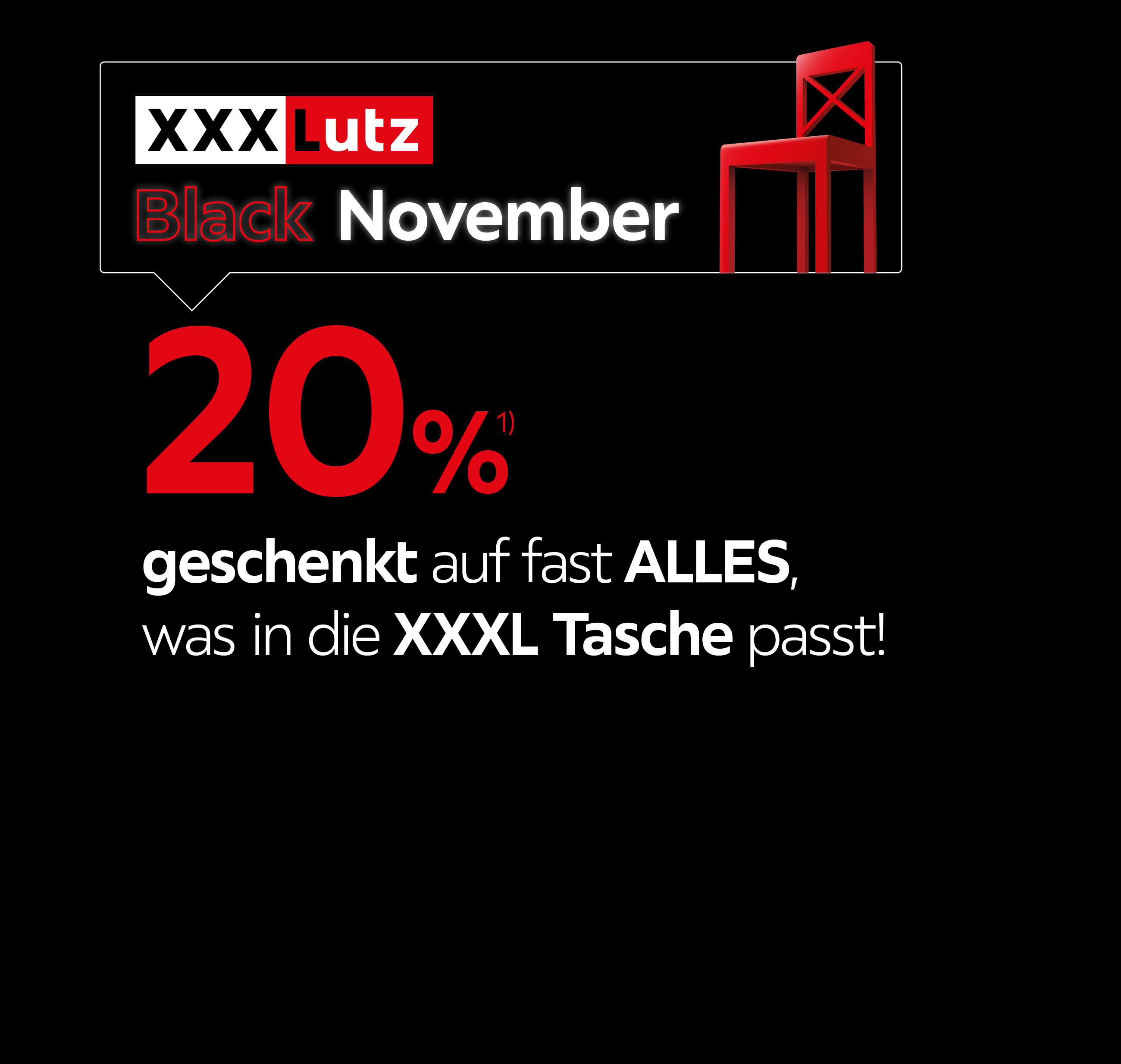 20% geschenkt auf fast ALLES, was in die XXXL Tasche passt!