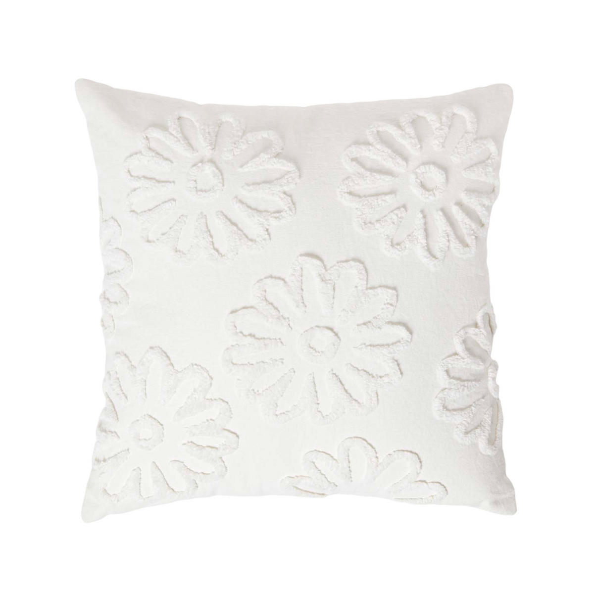 DEKOKISSEN Tufted 45/45 cm weiß mit Blumen - Weiß, Textil (45/45cm) - Homescapes