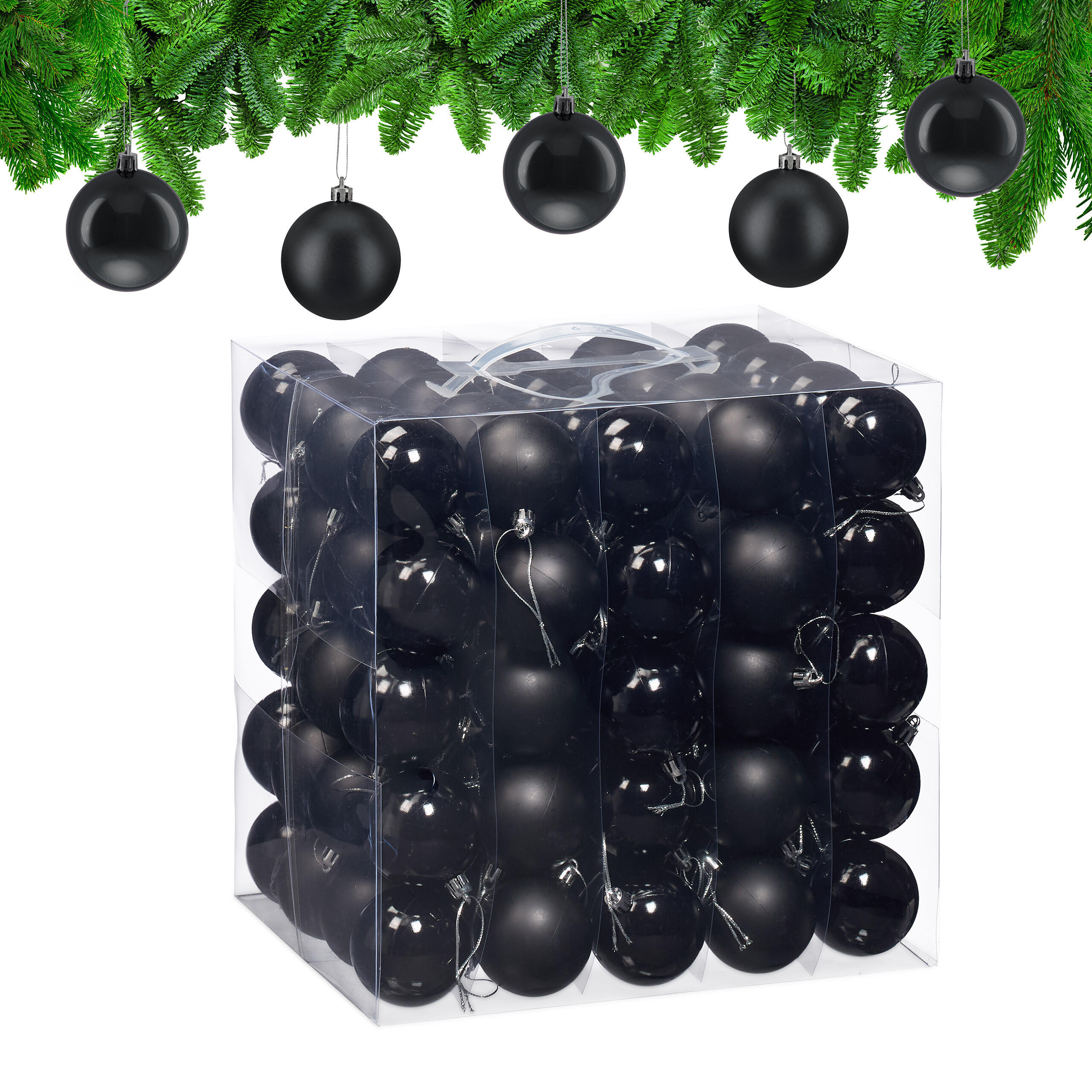 100XWEIHNACHTSKUGELN - Schwarz, Kunststoff (6/7/6cm) - Relaxdays