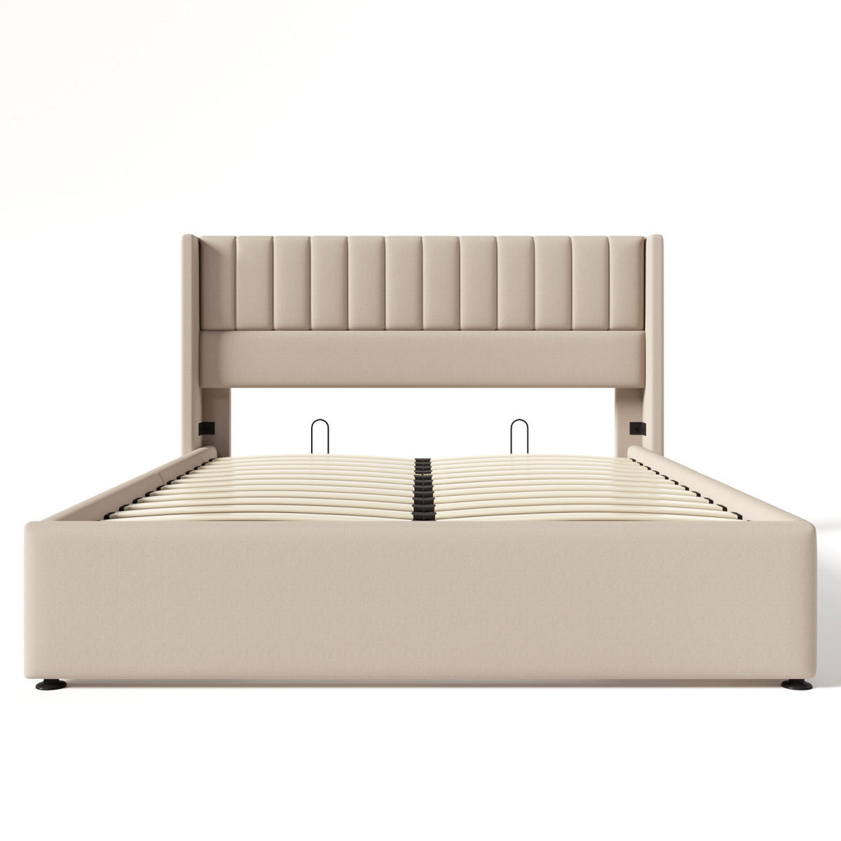 POLSTERBETT 160x200 cm, Beige, Hydraulisches Doppelbett - Beige, Textil/Metall (160/200cm)