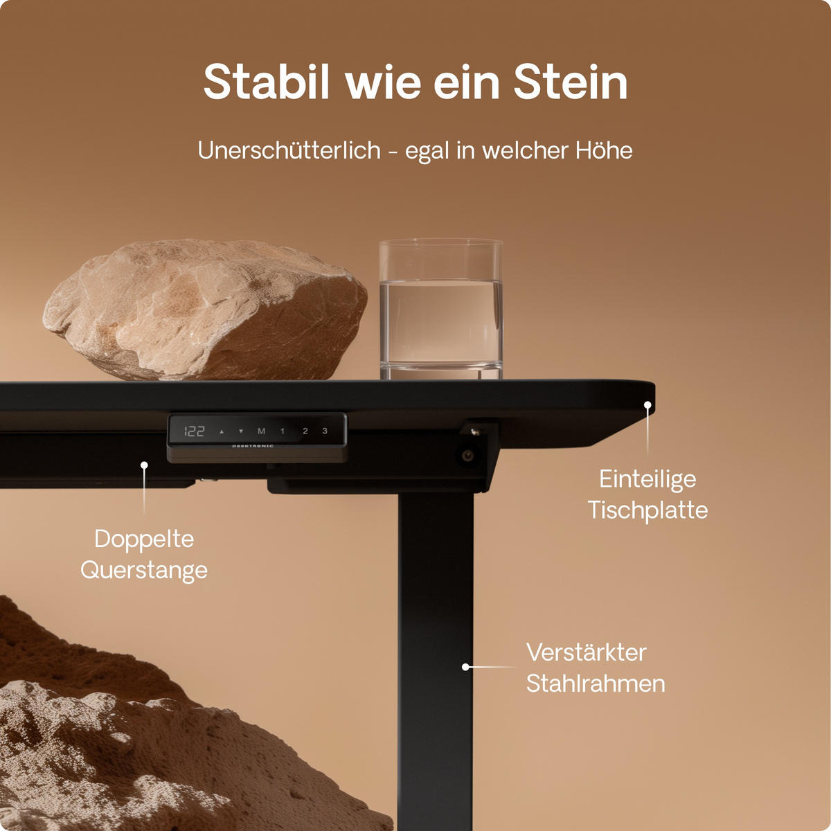 SCHREIBTISCH Elektrisch Höhenverstellbarer HomeOne 120x60cm Schwarz/Schwarz mit Memory-Funktion, Anti-Kollisions Technologie - Schwarz, Holzwerkstoff (60/120/72cm) - Desktronic