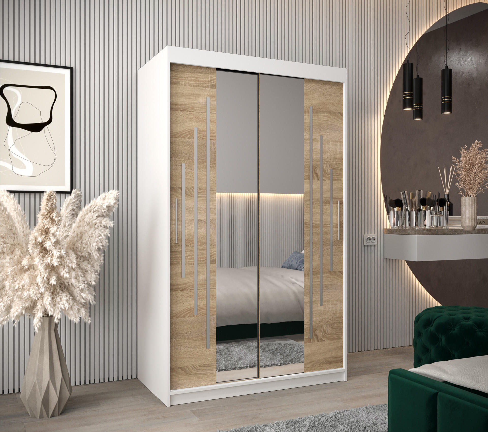 SCHWEBETÜRENSCHRANK 200/120/62 2-türig - Silberfarben/Weiß, Holz/Kunststoff (120/200/62cm) - Abiks Möbel
