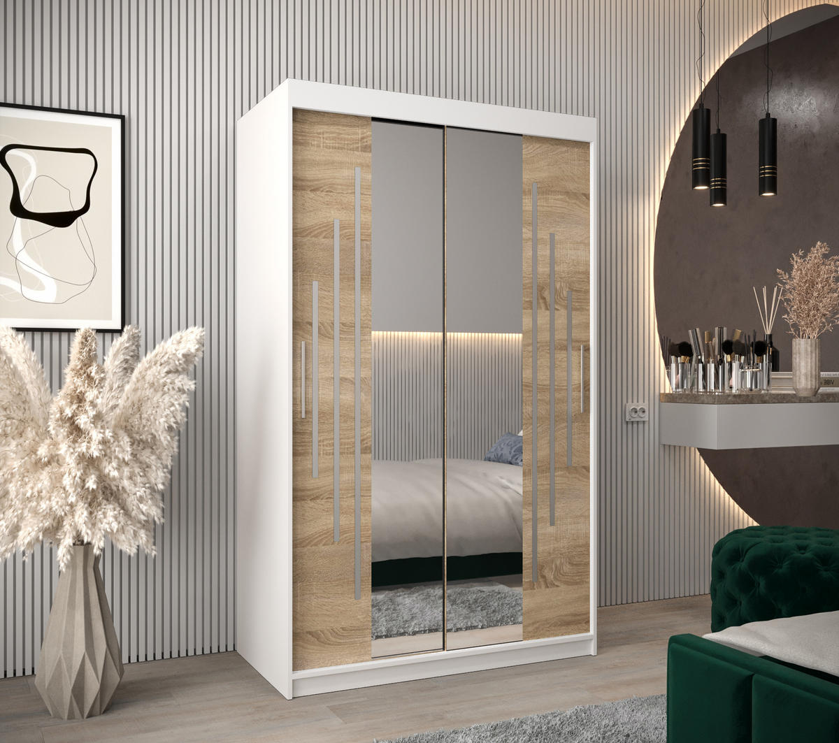 SCHWEBETÜRENSCHRANK 200/120/62 2-türig - Silberfarben/Weiß, Holz/Kunststoff (120/200/62cm) - Abiks Möbel