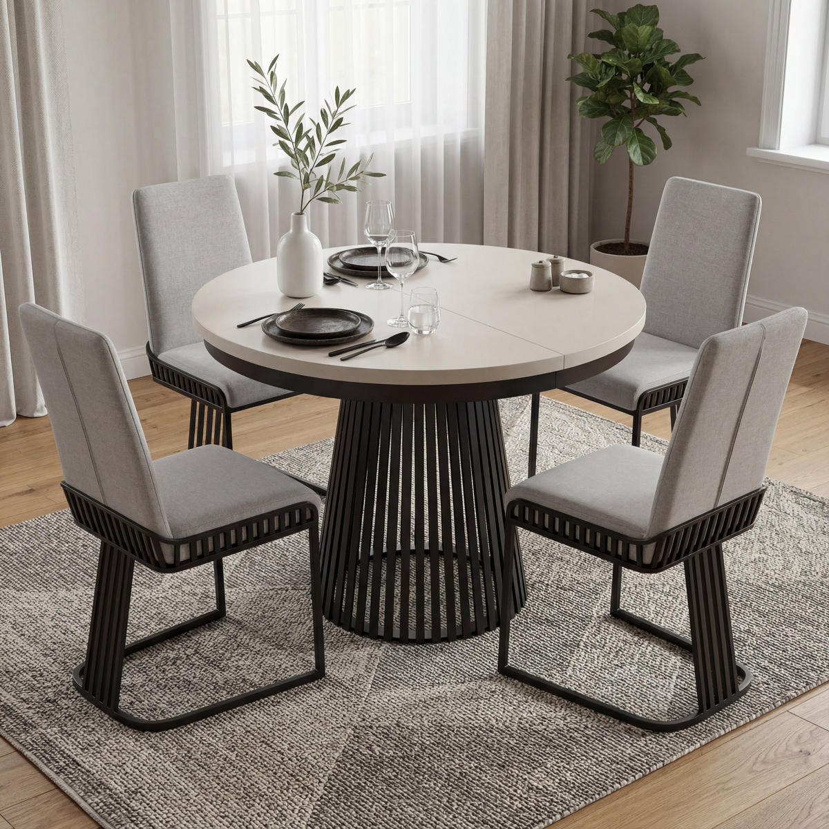 ESSTISCH TRAVIS Ausziehbar 100 - 180 / 100 x 76,6 cm - Kaschmir/Schwarz, Holz (100/100/76.6cm) - MASSENO