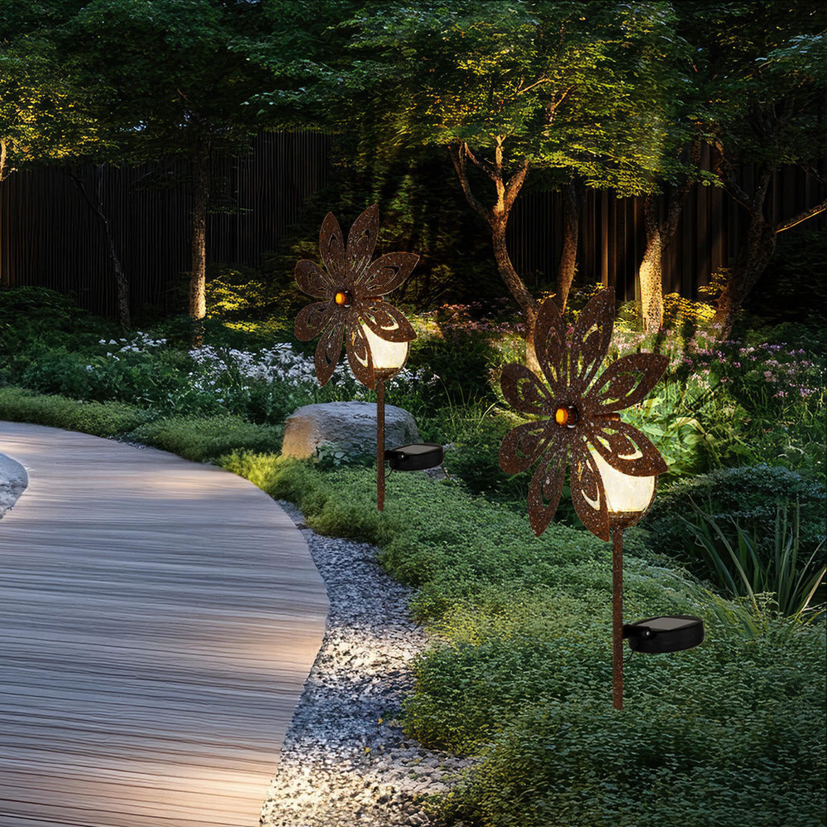 LED AUSSENLEUCHTE Metall Rostoptik Braun - Braun, Glas (20/9/50cm) - Globo Lighting