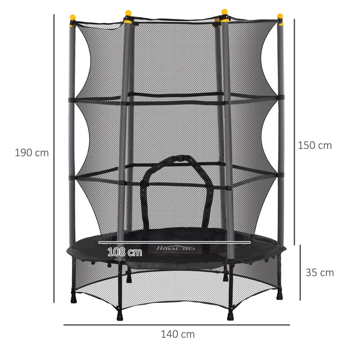 KINDERTRAMPOLIN - Schwarz, Kunststoff/Metall (140/140cm) - HOMCOM
