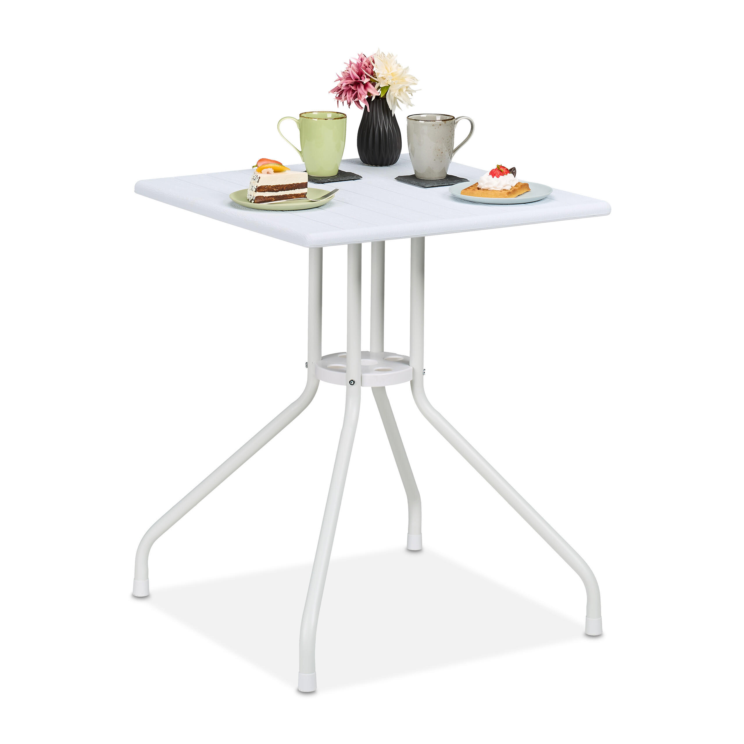 GARTENTISCH - Weiß, Kunststoff/Metall (62/62/73cm) - Relaxdays