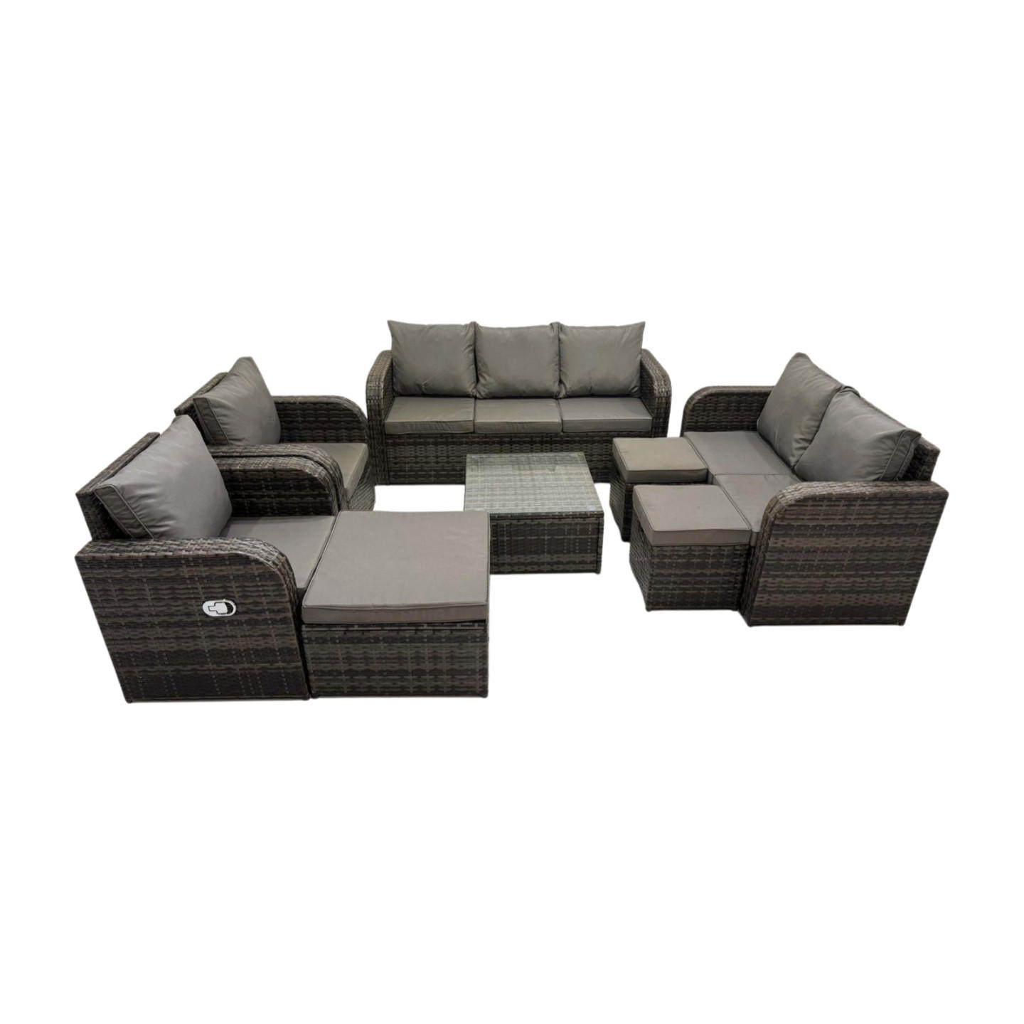GARTENSOFA SET mit Couchtisch Polyrattan Dunkelgrau 8-teilige - Dunkelgrau/Grau, Glas/Kunststoff - Fimous
