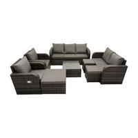 GARTENSOFA SET mit Couchtisch Polyrattan Dunkelgrau 8-teilige - Dunkelgrau/Grau, Glas/Kunststoff - Fimous