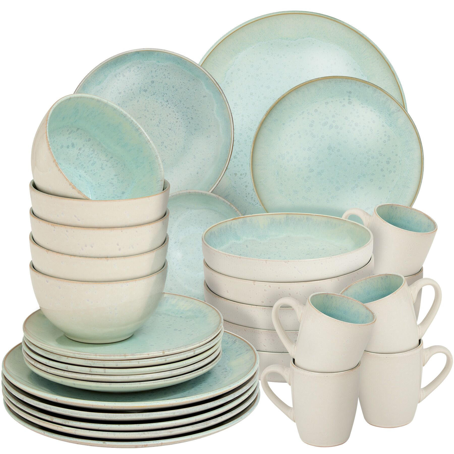 KOMBISERVICE Mare, ineinander stapelbar, Mint - Mintgrün, Keramik (26.5/2.5/26.5cm) - tectake