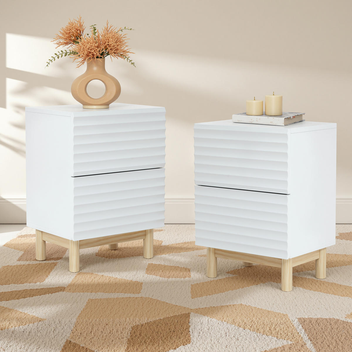 NACHTTISCH Weiß mit 2 Schubladen | B40 x T30 x H55 cm - Weiß, Holz/Holzwerkstoff (40/50/30cm) - Hometopia