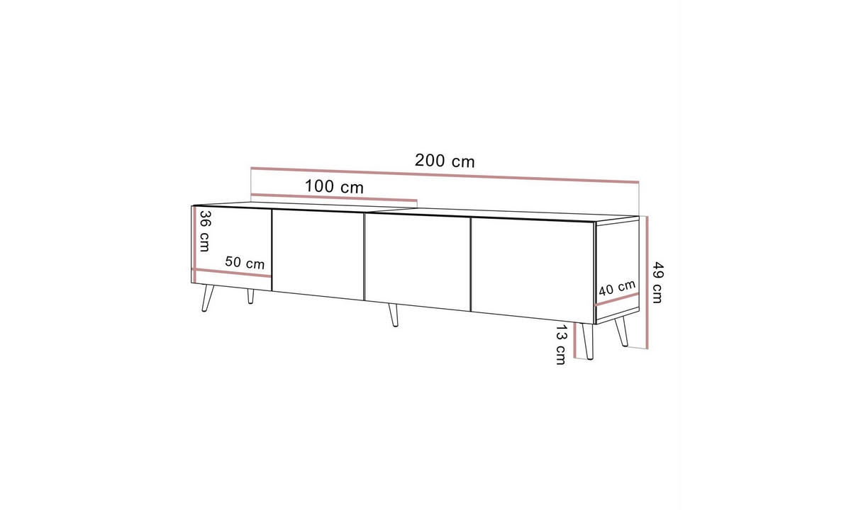 TV-SCHRANK COLGANTE 200/40/49 cm schräge goldfarbene Füße Travertin - Beige/Goldfarben, Holzwerkstoff/Metall (200/49/40cm) - Lookway